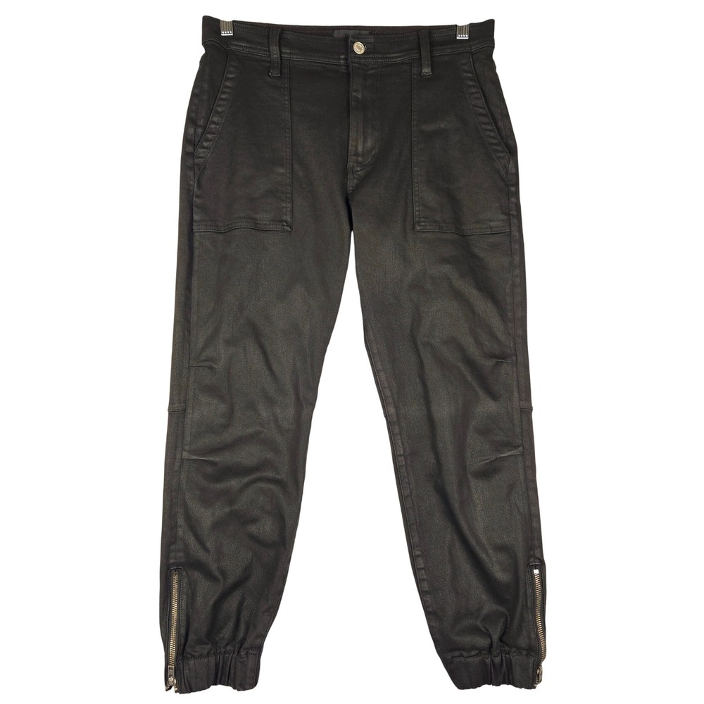7 For All Mankind Coated‎ Black Jogger Pants Women's Zipper Ankle 30 (Fits 31)